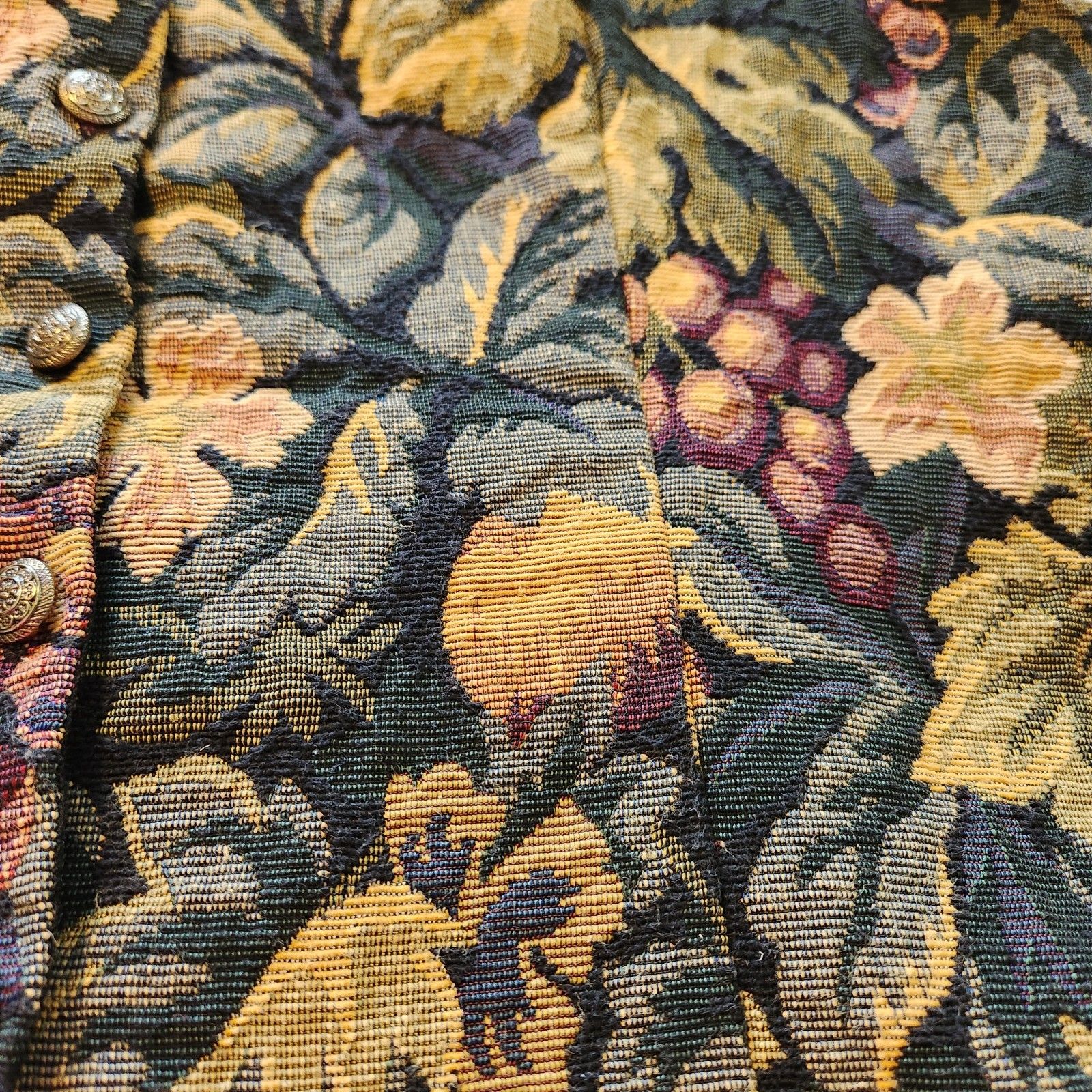 Vintage 90s White Stag Womens Xl Floral Leaves Fruit Tapestry V Neck Vest — image 7 of 8